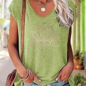 Green Plus Size Women's V-Neck Top